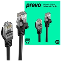 Prevo CAT6-BLK-2M Network Cable, RJ45 (M) to RJ45 (M), CAT6, 2m, Black, Oxygen Free Copper Core, Sturdy PVC Outer Sleeve & Clip Protector, Retail Box Packaging