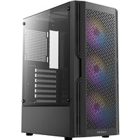 Antec AX20 Case, Black, Mid Tower, 1 x USB 3.0 / 2 x USB 2.0, Tempered Glass Side Window Panel, Slanted Bar & Mesh Design for Massive Airflow, 3 x Pre-Installed RGB LED Fans, ATX, Micro ATX, Mini-ITX Compatible