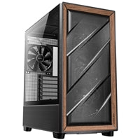 Antec FLUX Mid Tower Gaming Case, 1 x USB Type-C / 2 x USB 3.0, Tempered Glass Side Window Panel, Multi-directional Vent Design, Walnut Wood Accents, 5 x Pre-Installed PWM Fans, E-ATX (=330mm), ATX, Micro-ATX, ITX Compatible