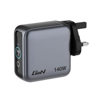 Verbatim Mini GaN Charger 140W With Display, 140W 4-Port + 140W USB-C to USB-C Cable