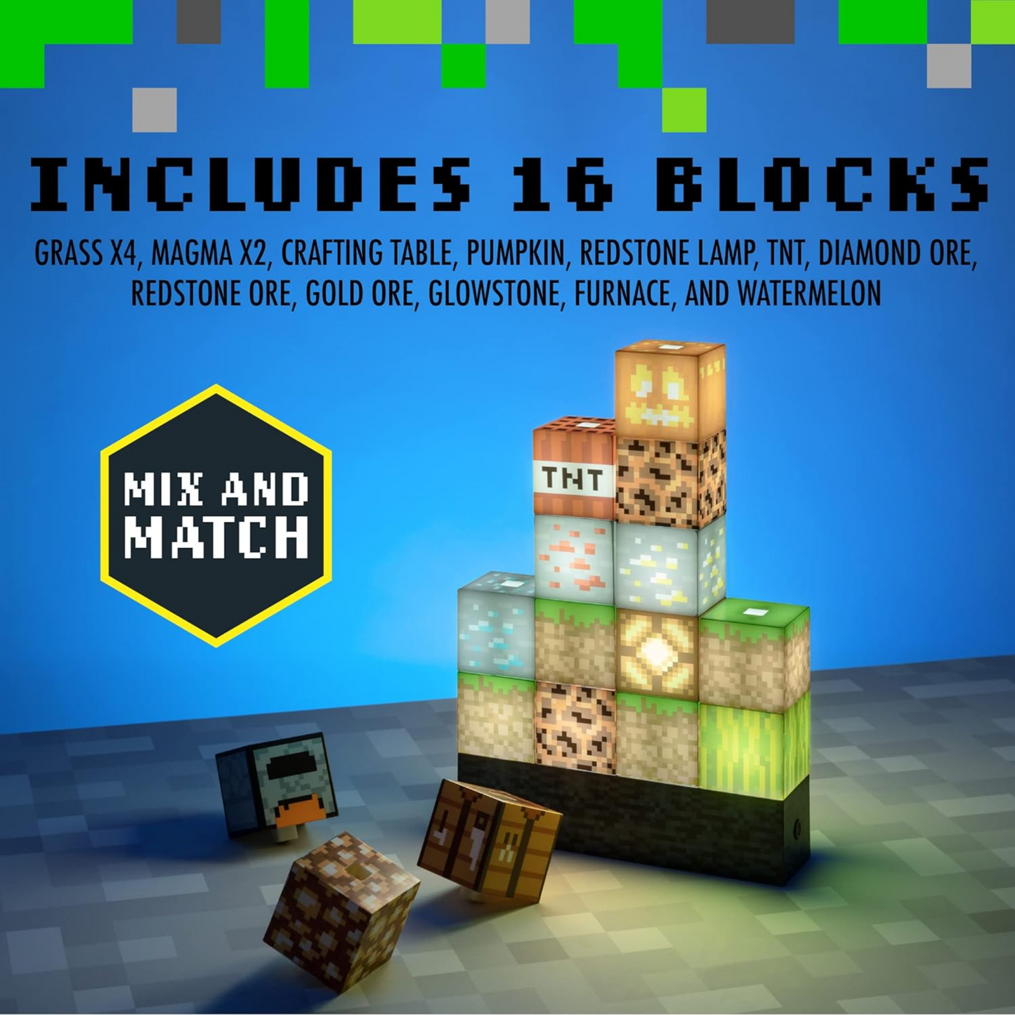 Minecraft Block building lights 16 pieces - Paladone