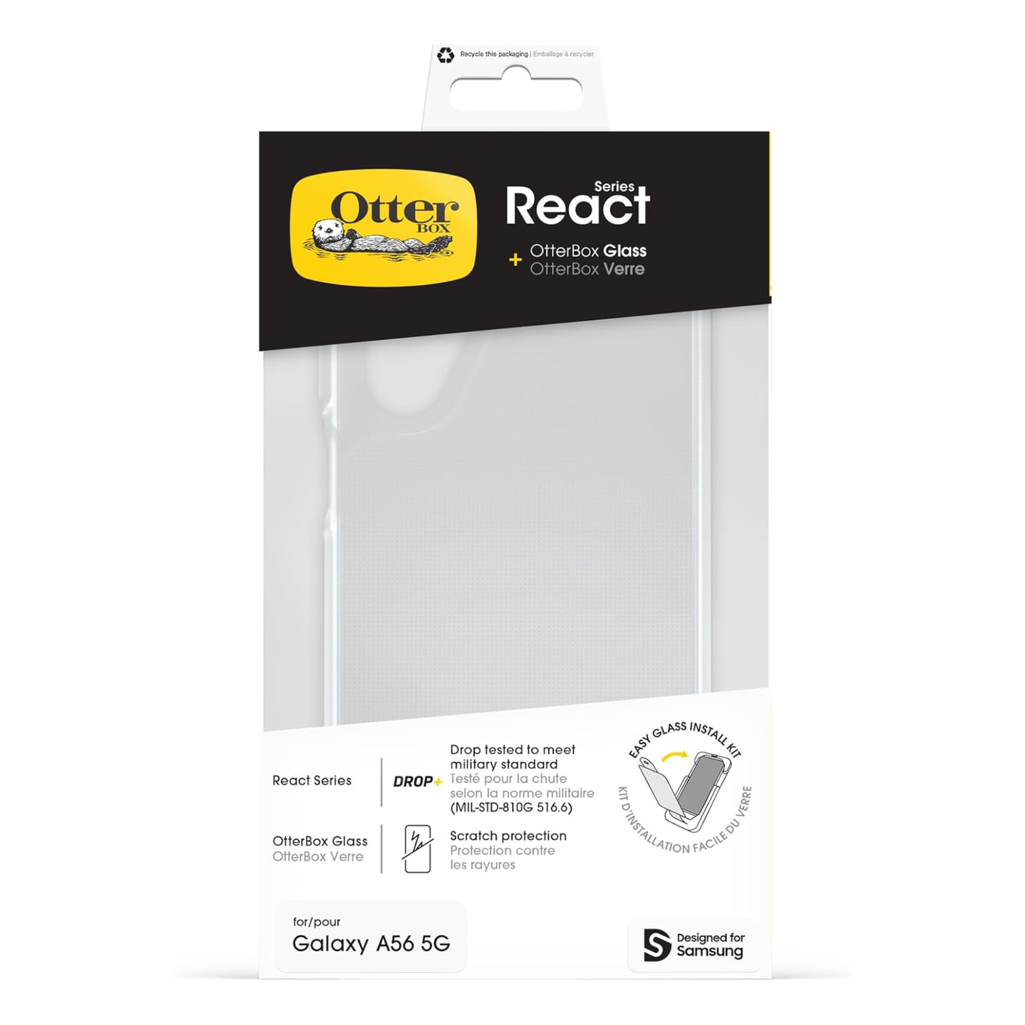 Samsung Galaxy A56 5G Bundle OtterBox React series clear phone case + OtterBox Glass screen protector
